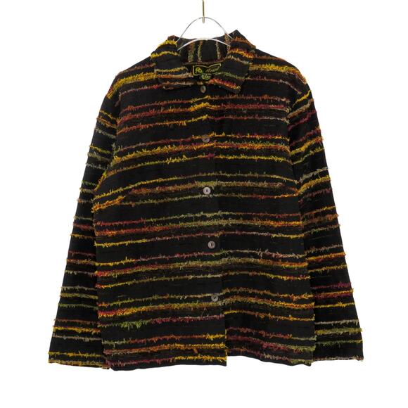 1990s Mirasol Black Colorful Striped Bohemian Jacket Small - Picture 1 of 7